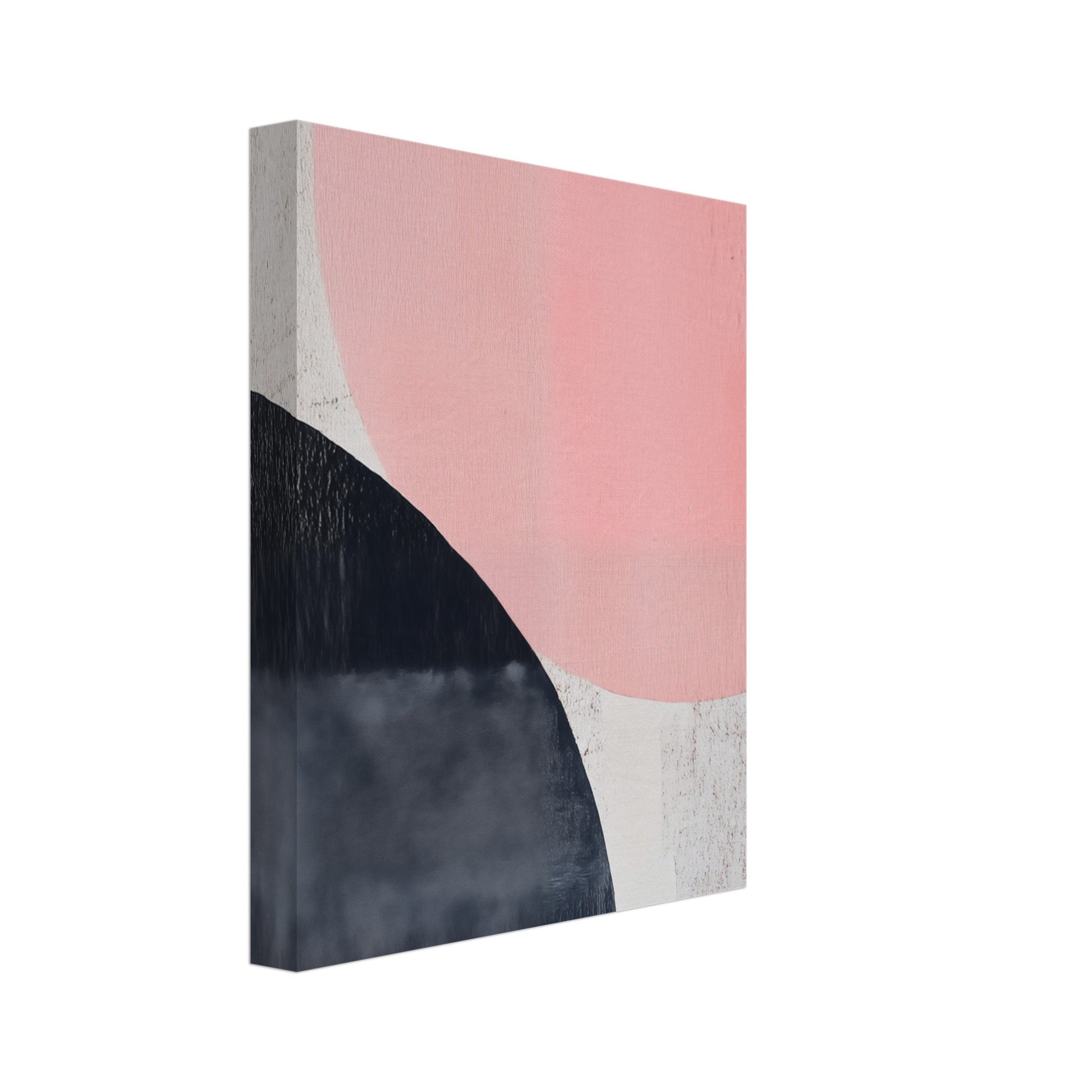 Leinwand „Geometrische Harmonie“ mit abstrakte Komposition mit großem rosa Kreis und dunkler Kurvenform auf hellem Grund, 20x25 cm