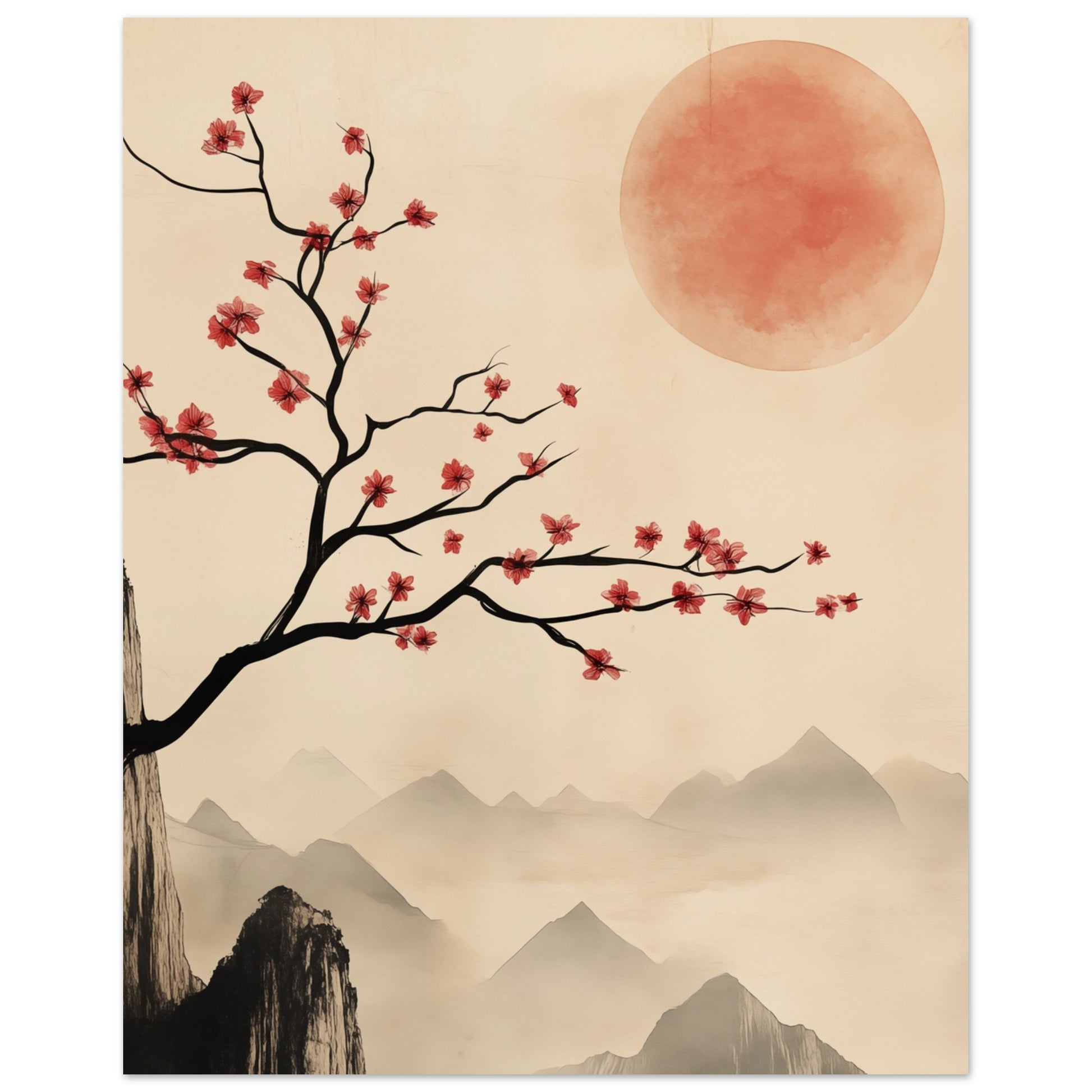 Kirschblüten und roter Mond 20x25 cm - Pixara