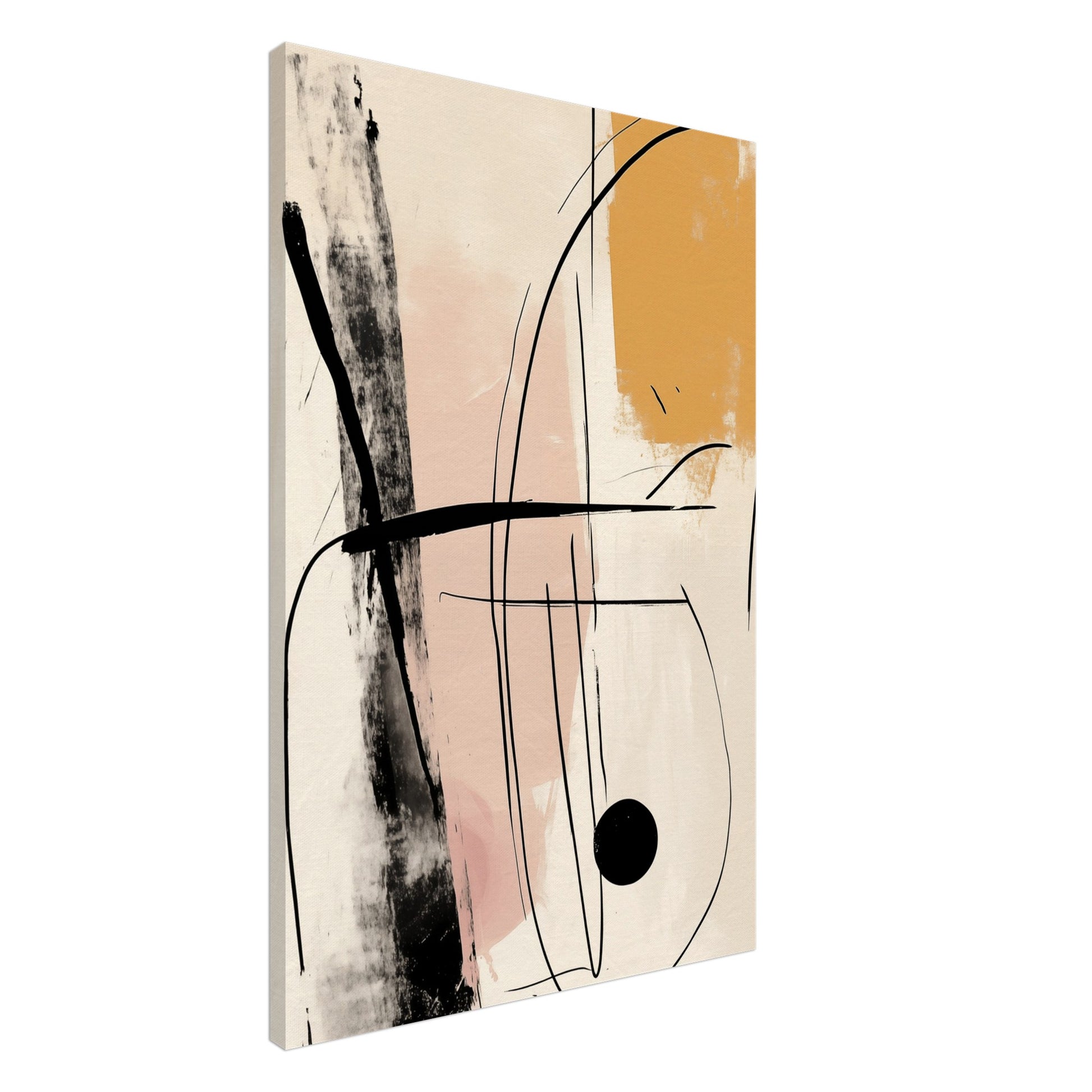 Leinwand „Abstrakte Linienkunst“ mit lockeren schwarzen Linien mit Beige, Apricot und Altrosa, 60 × 90 cm