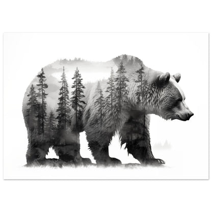 Bär im Wald – Schwarzweiß Doppelbelichtung 50x70 cm - Pixara