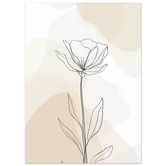 Poster „Minimalistische Blumenzeichnung“ mit minimalistische Blume als feine Line Art mit sanften cremefarbenen Flächen, 13x18 cm