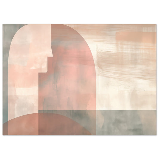 Poster „Sanfte Reflexion“ mit geometrischen Bögen in Altrosa, Creme, Taupe und Grau, 13x18 cm