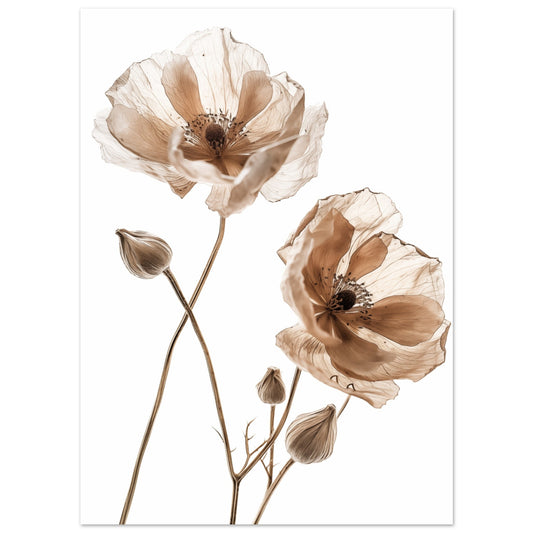 Poster „Delicate Dried Blooms“ mit zarte getrocknete Blüten in Creme und warmem Beige, Format 13 × 18 cm