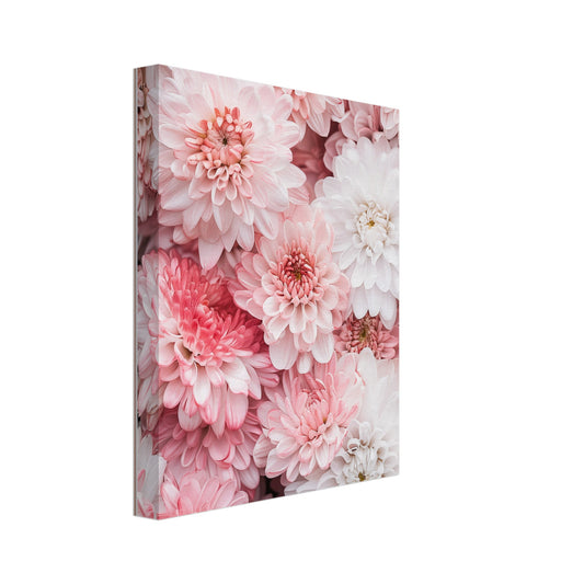 Leinwand „Chrysanthemen-Pracht“ mit dichte Chrysanthemenblüten in Weiß und zartem Rosa, Format 20 × 25 cm