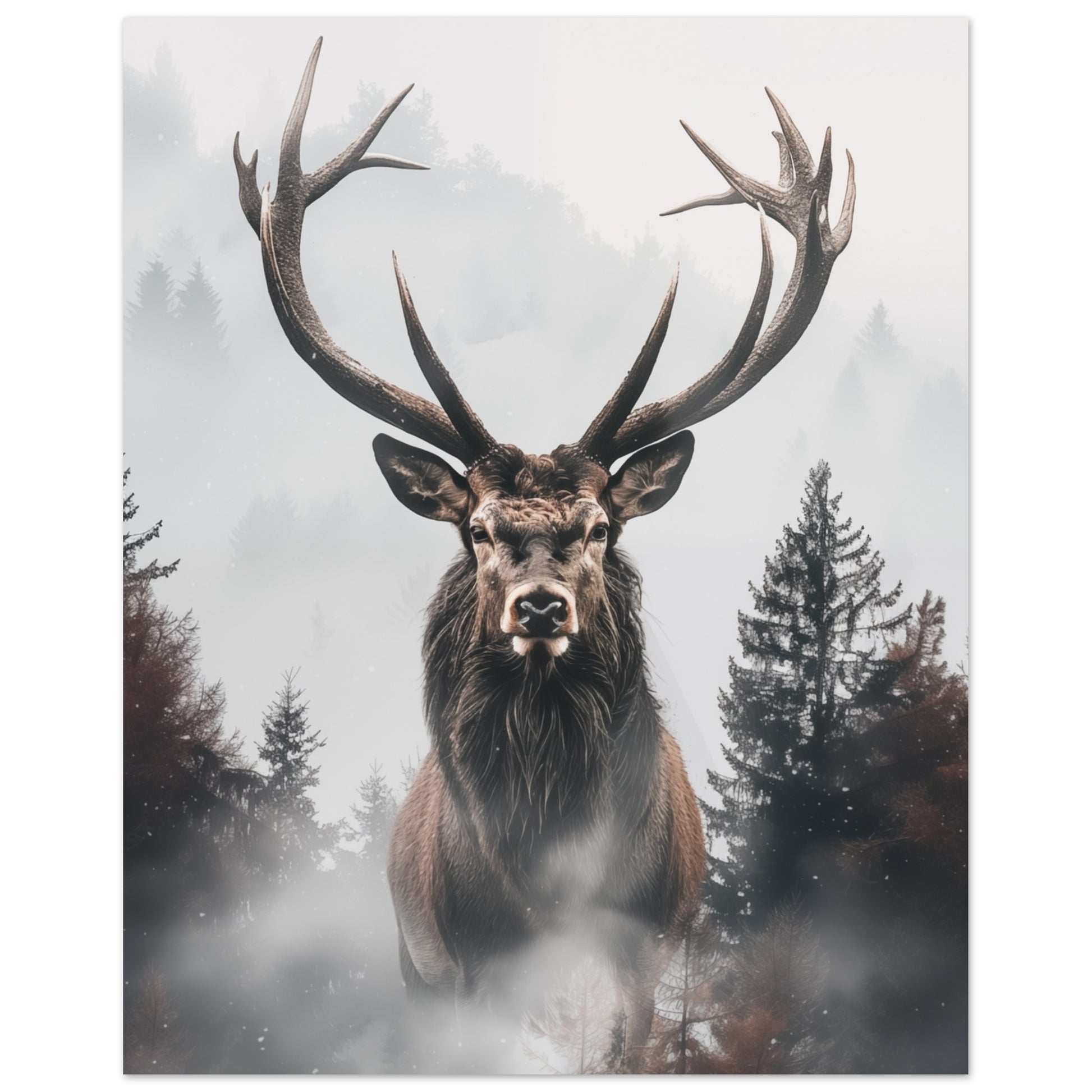 Hirsch im Nebelwald 20x25 cm - Pixara
