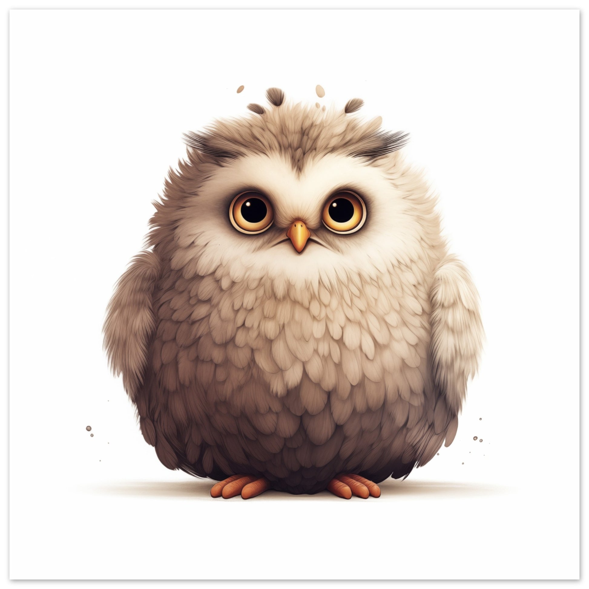 Poster „Eule "Oliver"“ mit runde, flauschige Eule in Braun, Creme und Taupe, 30x30 cm