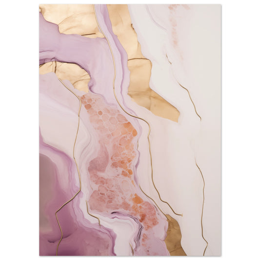 Poster „Abstrakter Goldschwung“ mit fließenden Marmorformen in Rosé, Creme und Gold, 13 × 18 cm