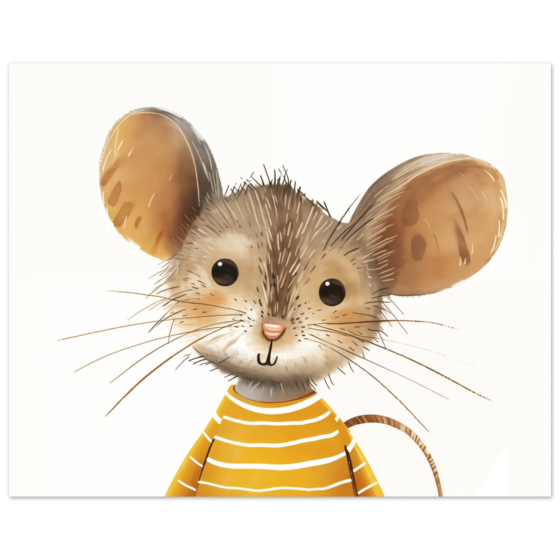 Wandbild „Timo, der Träumer“ mit niedliche Maus mit großen Ohren und gelb-weiß gestreiftem Shirt, 20x25 cm