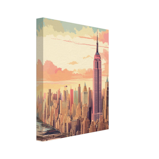 Leinwand „New York in Pastell“ mit pastelliger New-York-Skyline mit Empire State Building, 20x25 cm