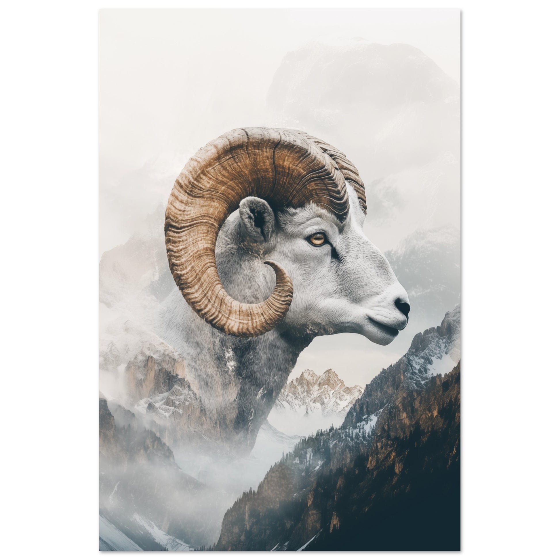 Majestatischer Steinbock – Kunstvolle Doppelbelichtung 60x90 cm - Pixara