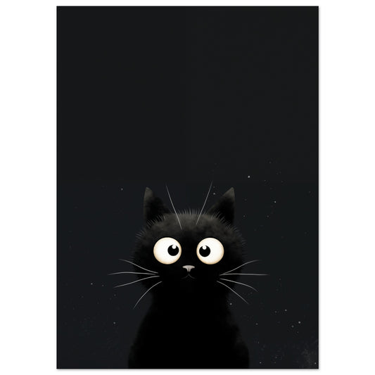 Poster „"Midnight", der Kater“ mit schwarzer Katze mit großen weißen Augen auf dunklem Grund, 13x18 cm