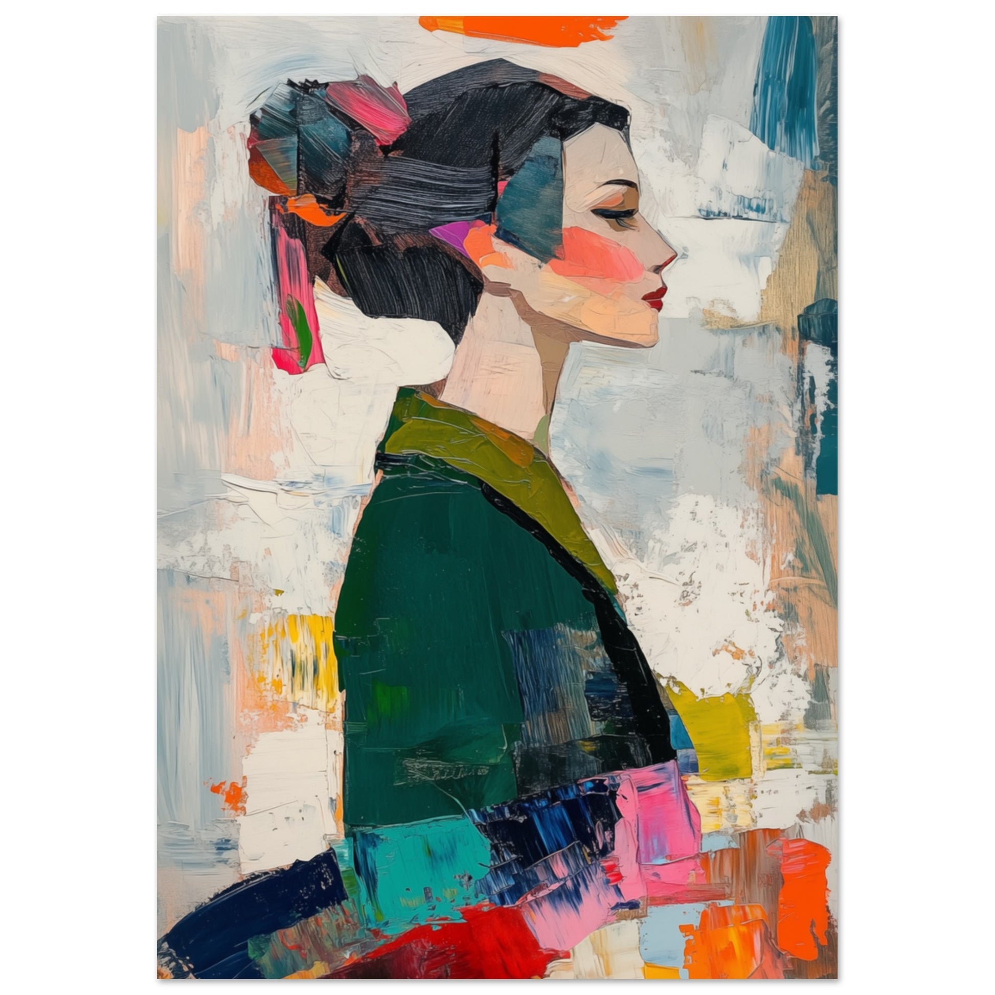Abstraktes modernes Porträt einer Frau im Kimono Poster A4 21x29.7 cm - Pixara