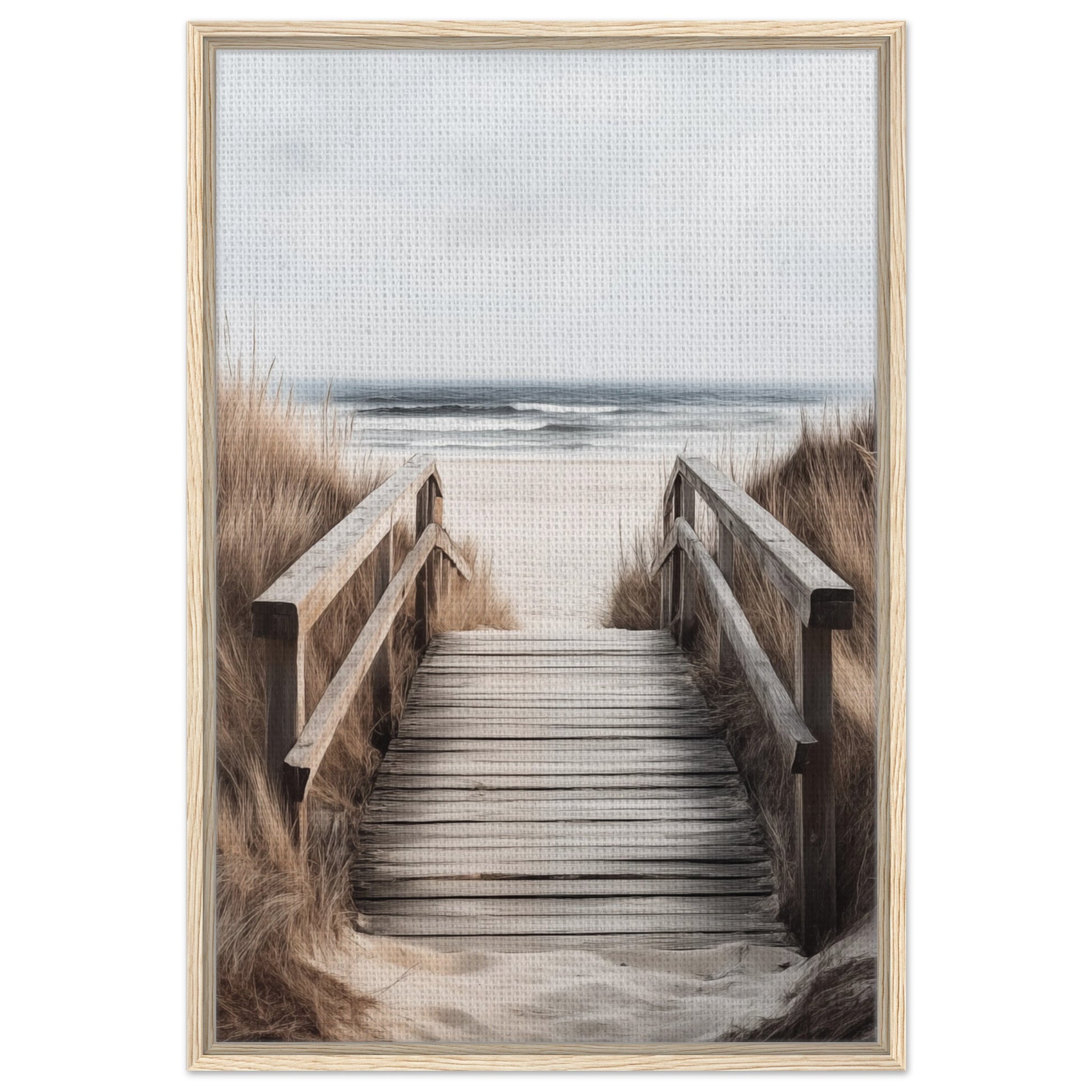 Holzsteg am Strand - Gerahmte Leinwand Holzrahmen 60x90 cm - Pixara