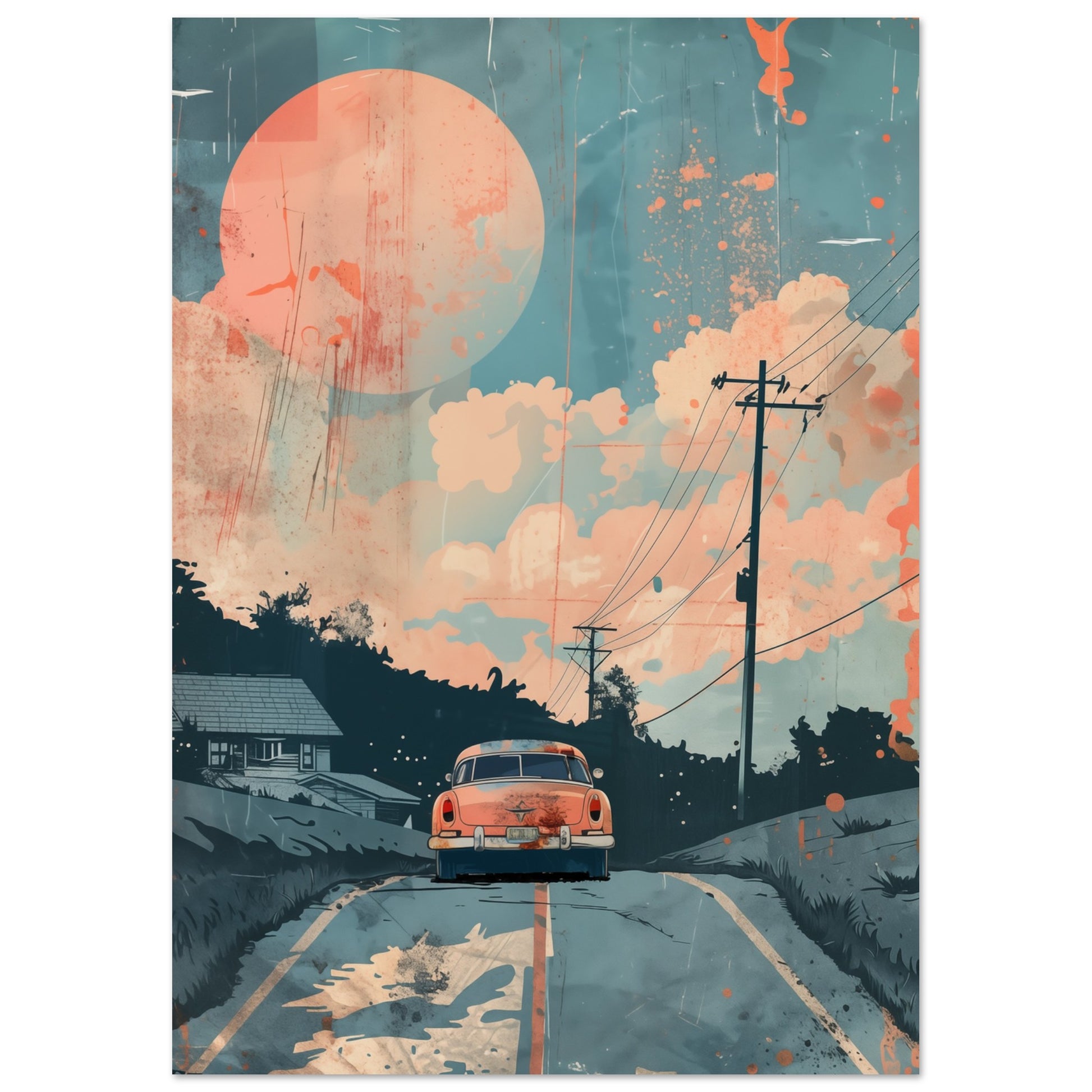 Retro Roadtrip Poster A4 21x29.7 cm - Pixara
