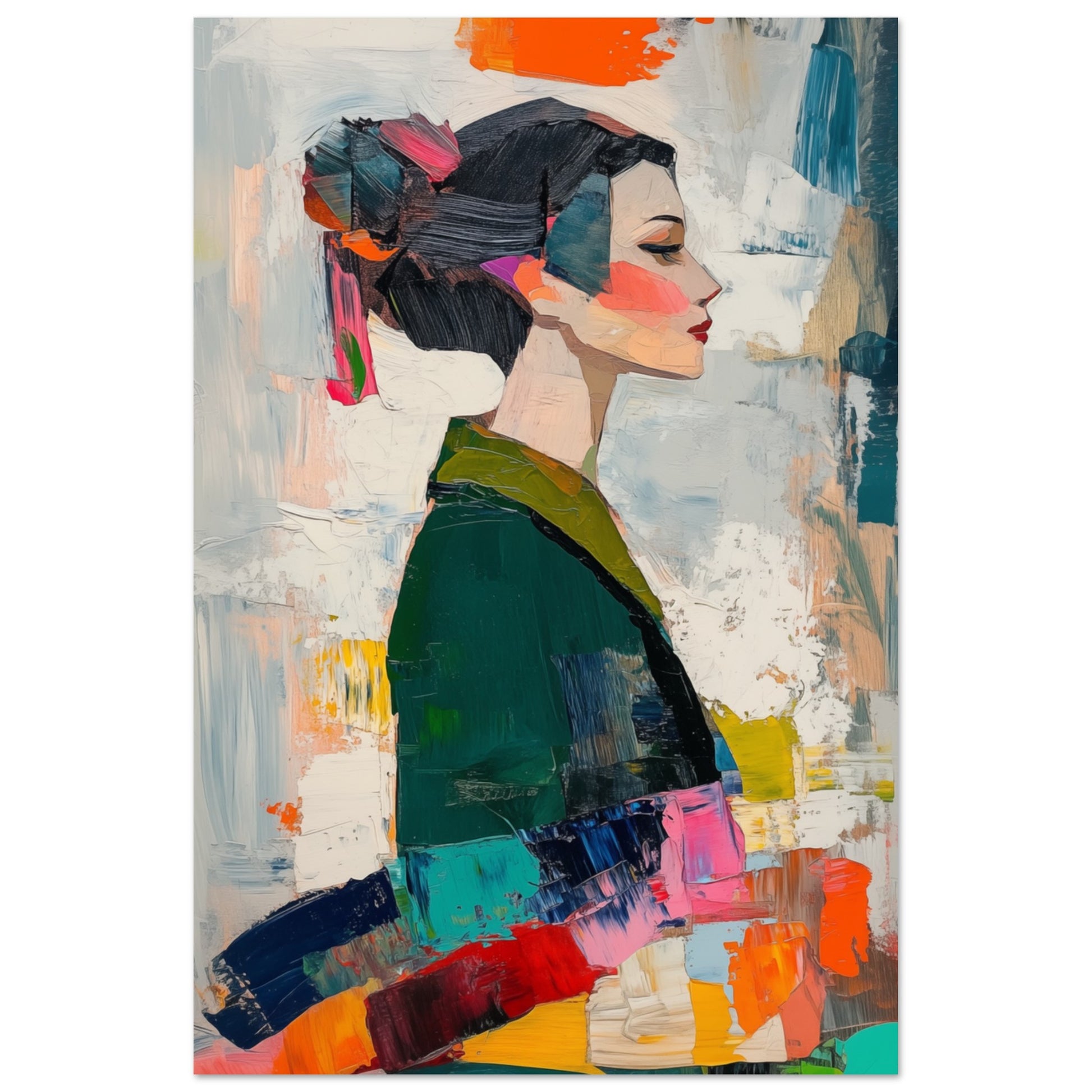 Abstraktes modernes Porträt einer Frau im Kimono Poster 60x90 cm - Pixara