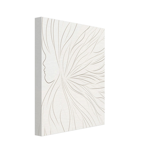 Leinwand „Eine Brise“ mit zarte cremefarbene Line-Art-Blüte auf weißem Grund, 20x25 cm