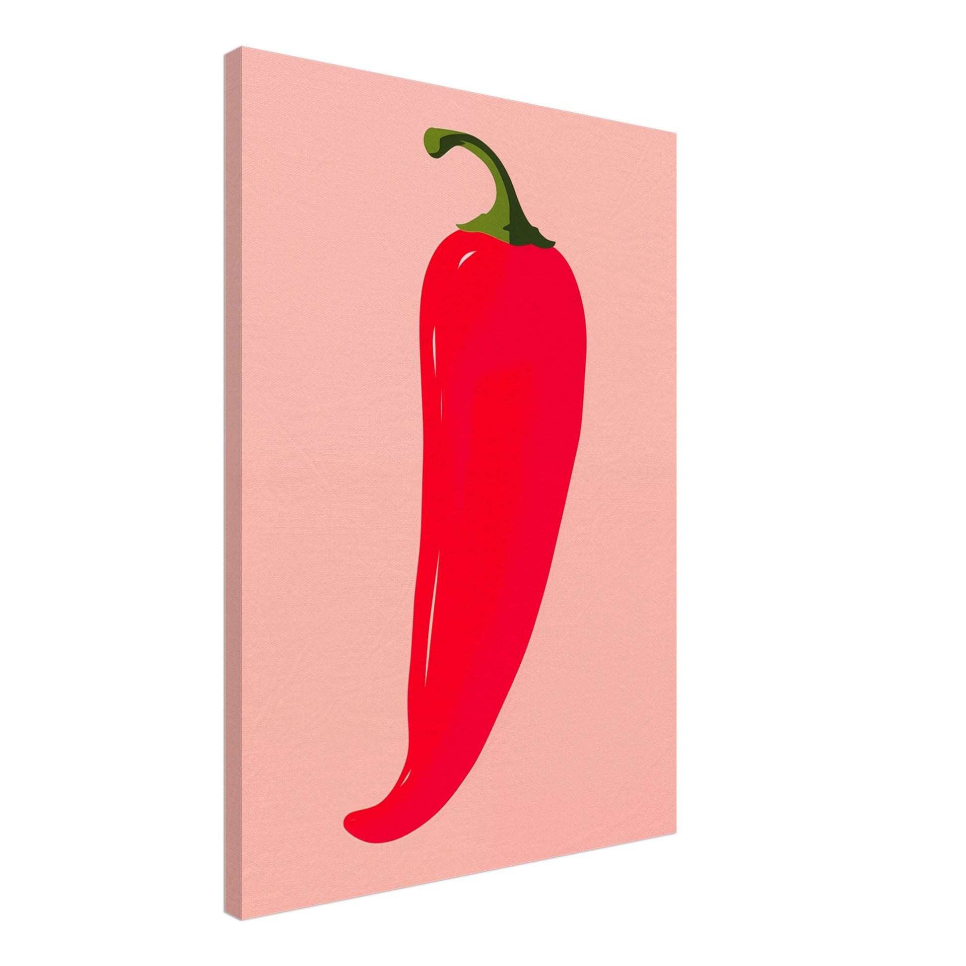 Leinwand „Scharfe Chilli“ mit leuchtend rote Chilischote auf zart rosafarbenem Hintergrund, 50x70 cm