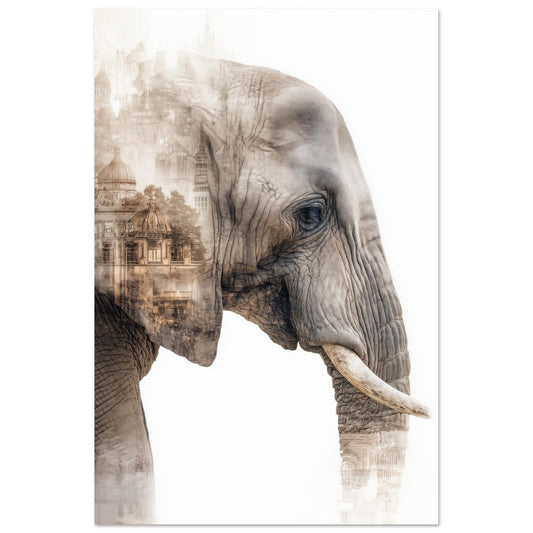 Elefant & Stadt – Doppelbelichtung in warmen Tönen 60x90 cm - Pixara