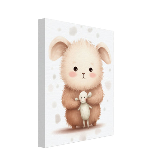 Leinwand „Emil und sein Sternenfreund“ mit niedliches cremefarbenes Häschen mit kleinem Sternenfreund, 20x25 cm
