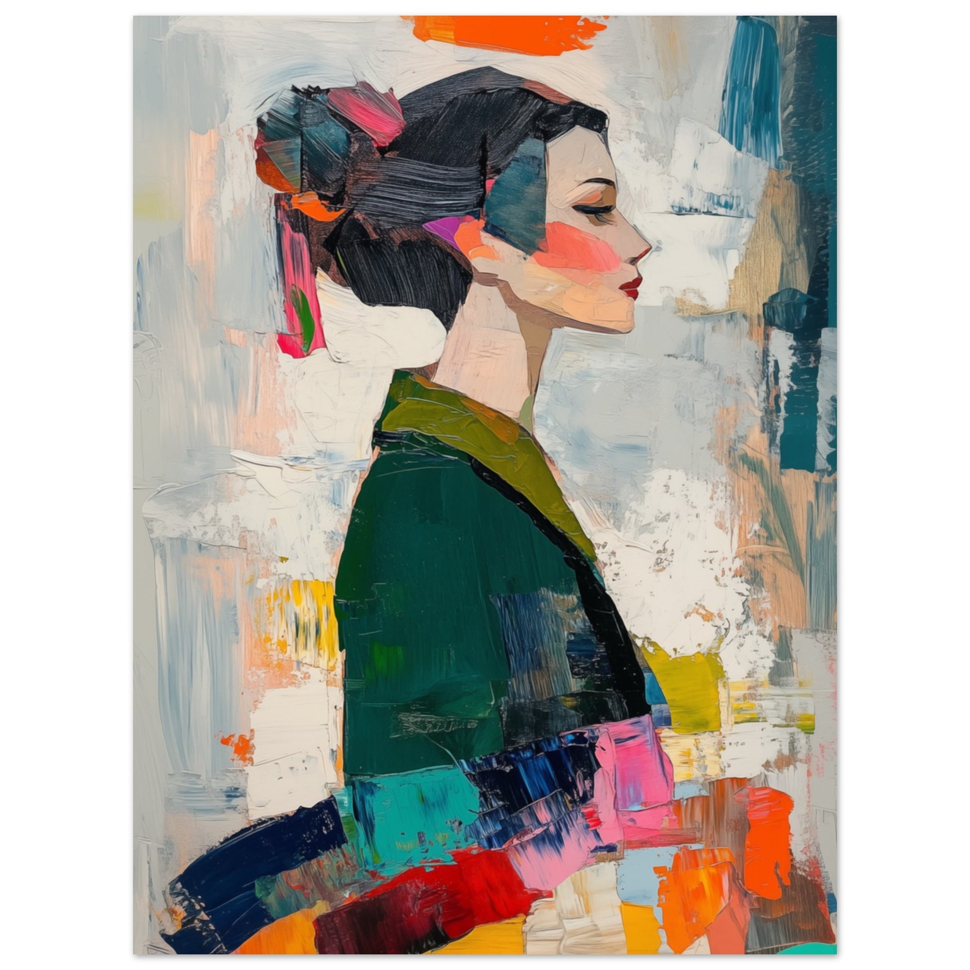Abstraktes modernes Porträt einer Frau im Kimono Poster 30x40 cm - Pixara