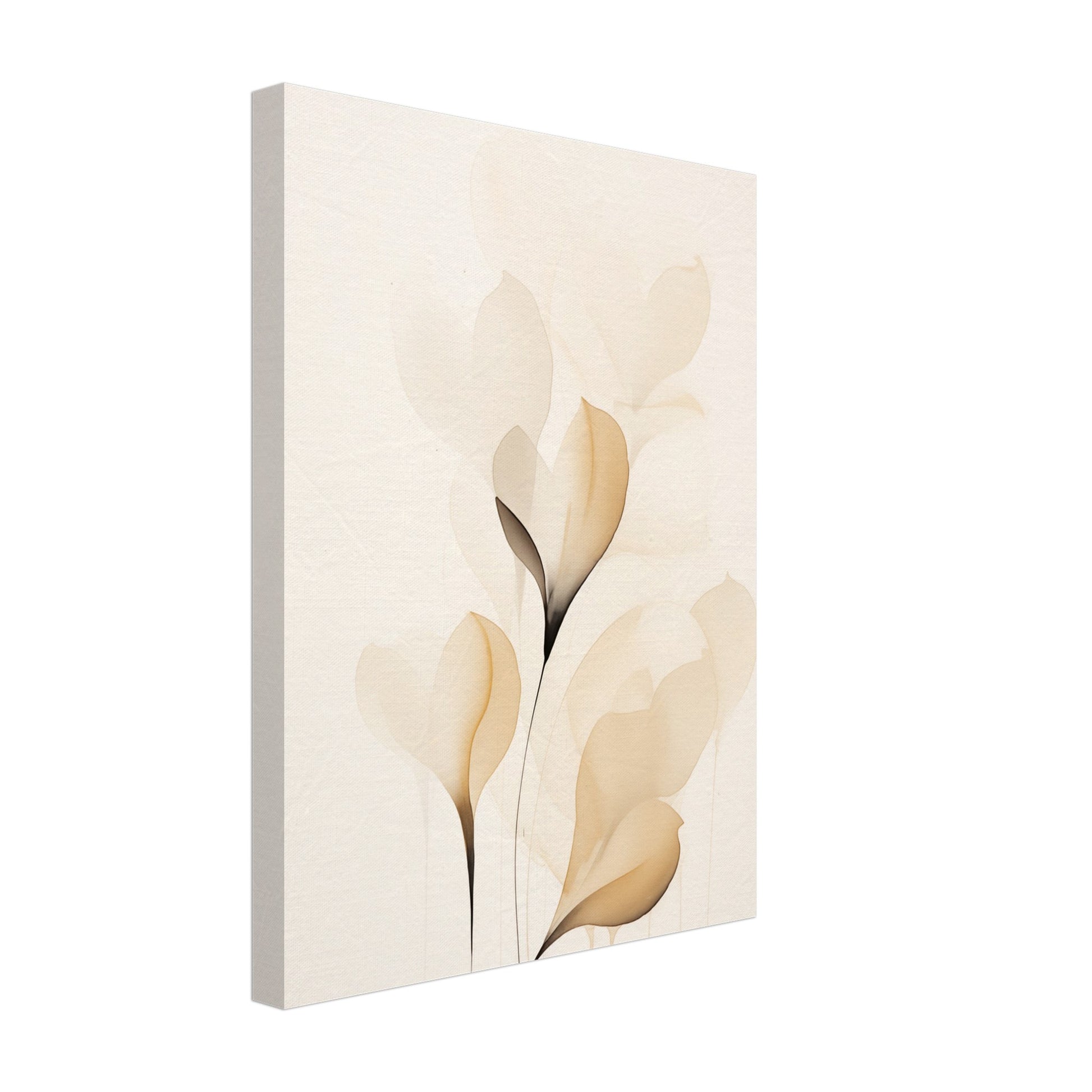 Leinwand „Blüten des Lichts“ mit filigrane beige Blätter und Zweige in ruhiger minimalistischer Komposition, Format 30 × 40 cm