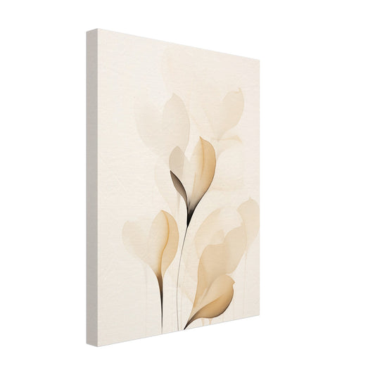 Leinwand „Blüten des Lichts“ mit filigrane beige Blätter und Zweige in ruhiger minimalistischer Komposition, Format 30 × 40 cm