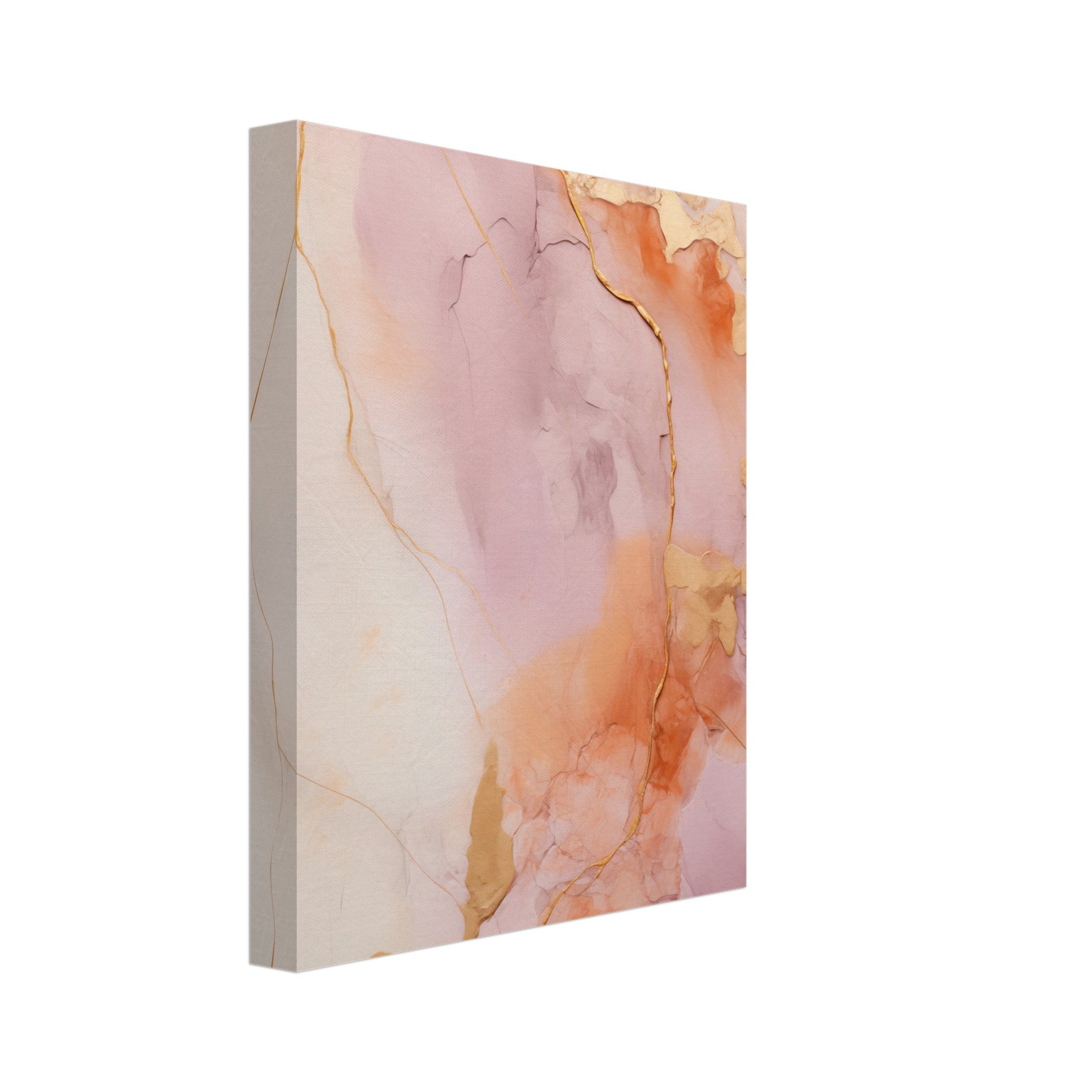 Leinwand „Lila-Gold Impasto“ mit abstrakte Marmorstruktur in Rosa, Flieder, Creme und warmen Goldtönen, 20x25 cm