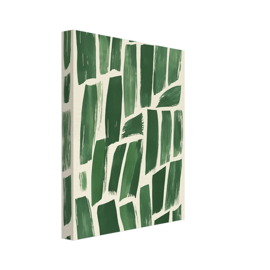 Leinwand „Abstrakte Grüntöne“ mit abstrakten grünen Pinselblöcken auf hellem Hintergrund, 20 × 25 cm