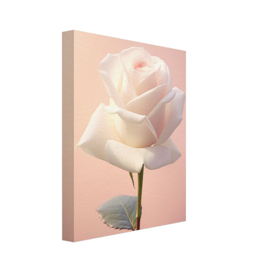 Leinwand „Anmutige Eleganz“ mit weißer Rose vor zartrosa Hintergrund, 20 × 25 cm