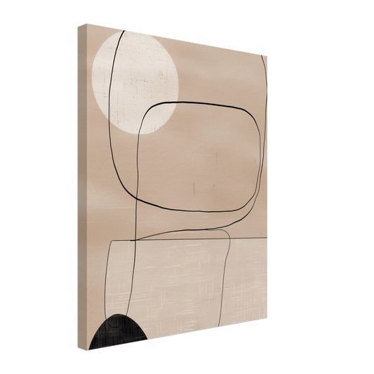 Leinwand „Japandi Geometrie“ mit minimalistische Japandi-Geometrie mit geschwungenen schwarzen Linien, Kreis und dunkler Fläche, 40x50 cm