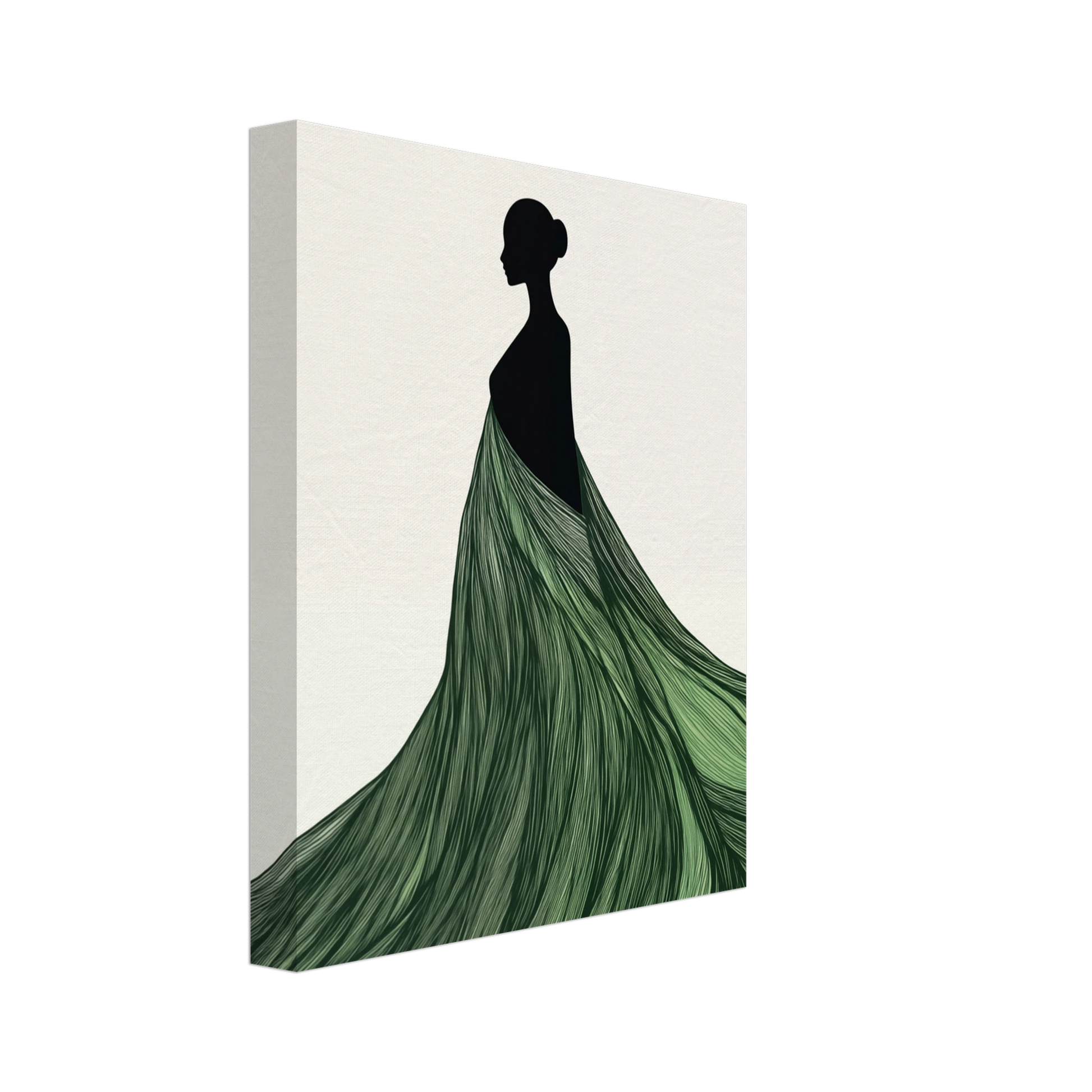 Leinwand „Naturgewand“ mit Frauenkleid, das in grüne fließende Naturformen übergeht, 20x25 cm