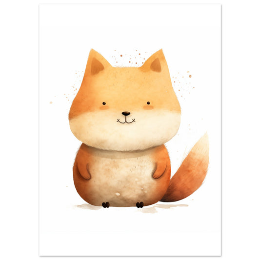 Poster „Fuchs "Freddy"“ mit niedlicher orangefarbener Fuchs mit großem Kopf und flauschigem Schwanz, 13x18 cm