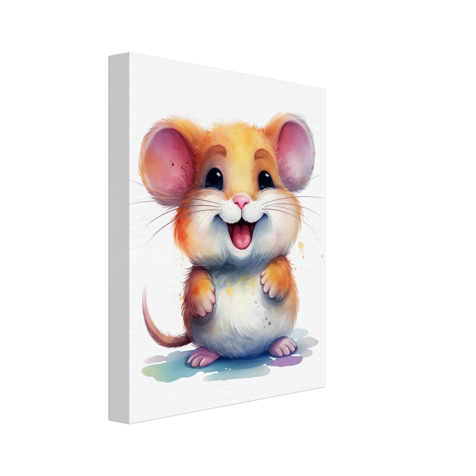 Leinwand „Maus "Milly"“ mit niedliche kleine Maus mit großen Ohren in warmer Aquarelloptik, 20x25 cm