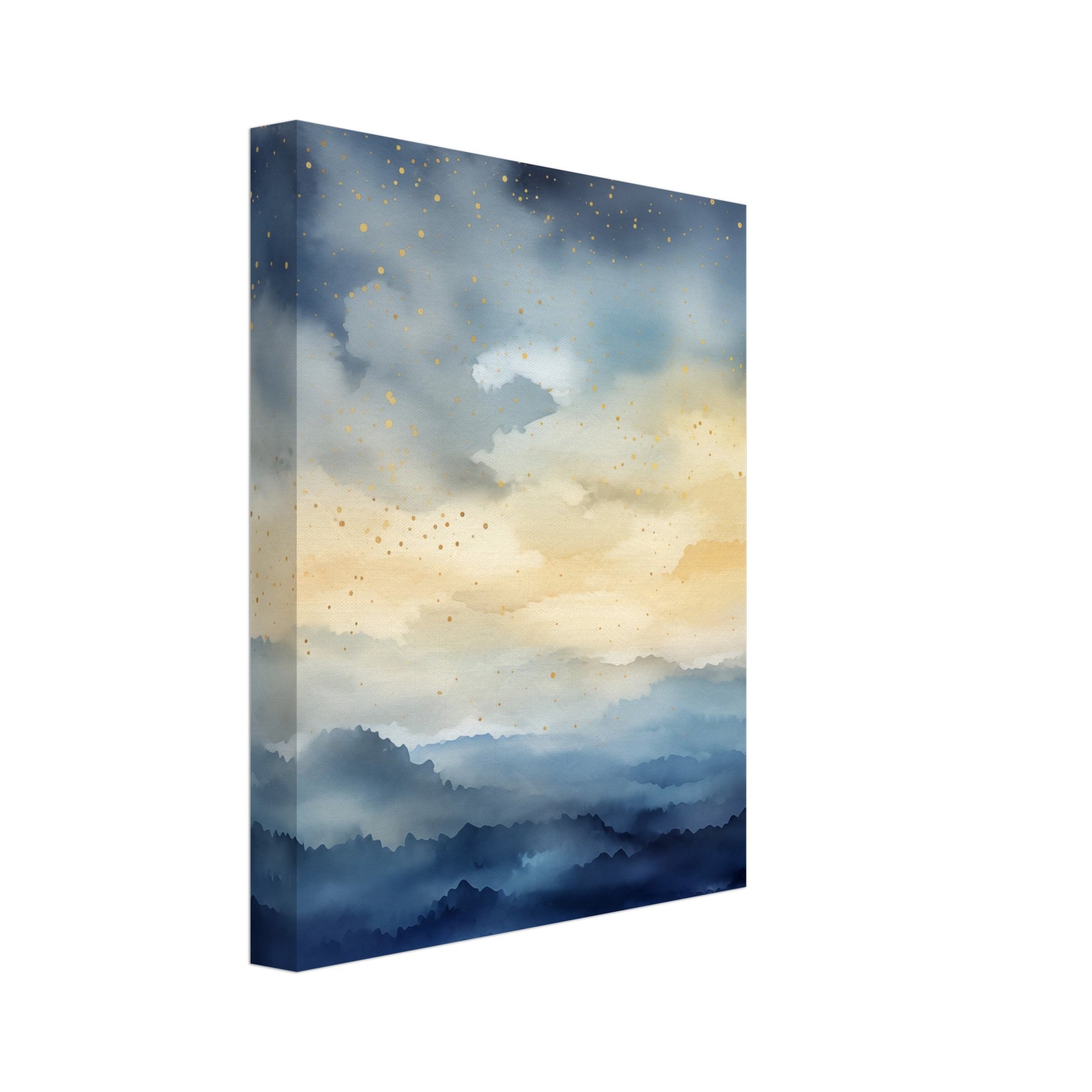 Leinwand „Nachthimmel über dem Meer“ mit Nachthimmel über dunklem Meer und Bergen, 20x25 cm
