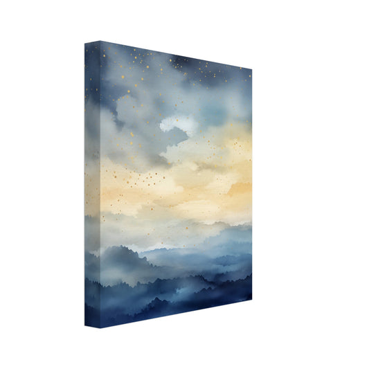 Leinwand „Nachthimmel über dem Meer“ mit Nachthimmel über dunklem Meer und Bergen, 20x25 cm