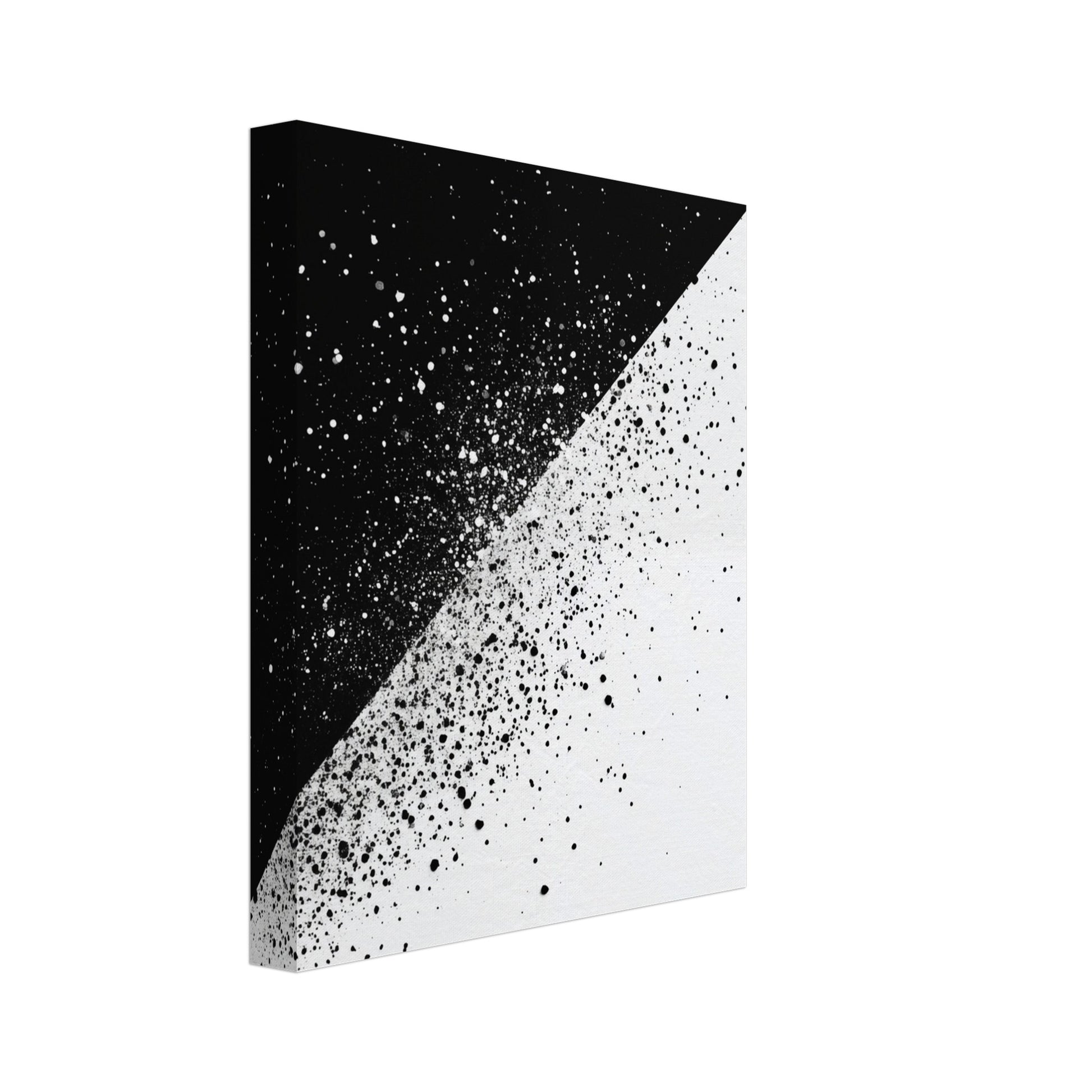 Leinwand „Schwarz-Weiß-Splitter 2“ mit diagonaler Schwarzweiß-Fläche mit gesprenkeltem Übergang, 20x25 cm