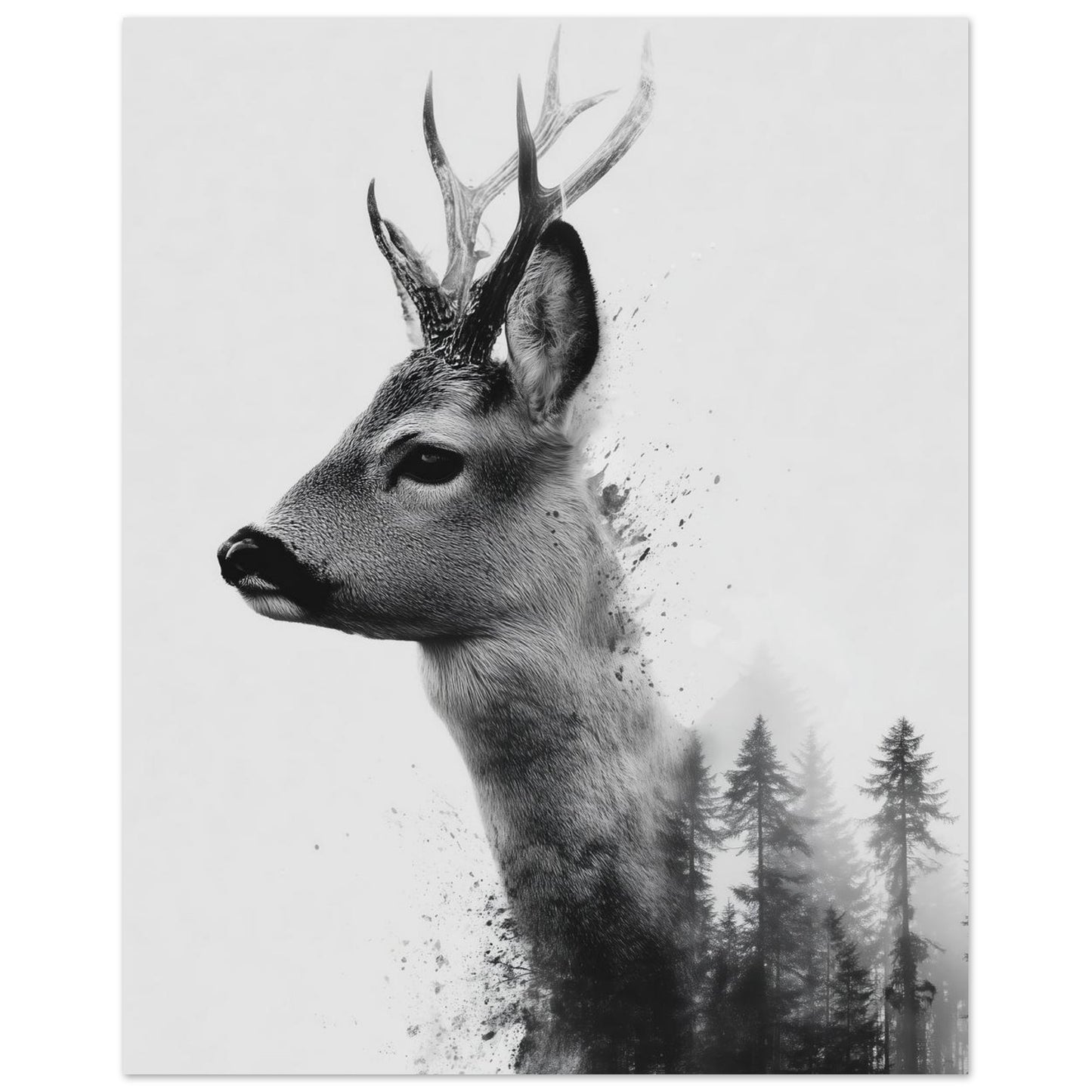 Reh & Wald – Doppelbelichtung in Schwarzweiß 20x25 cm - Pixara
