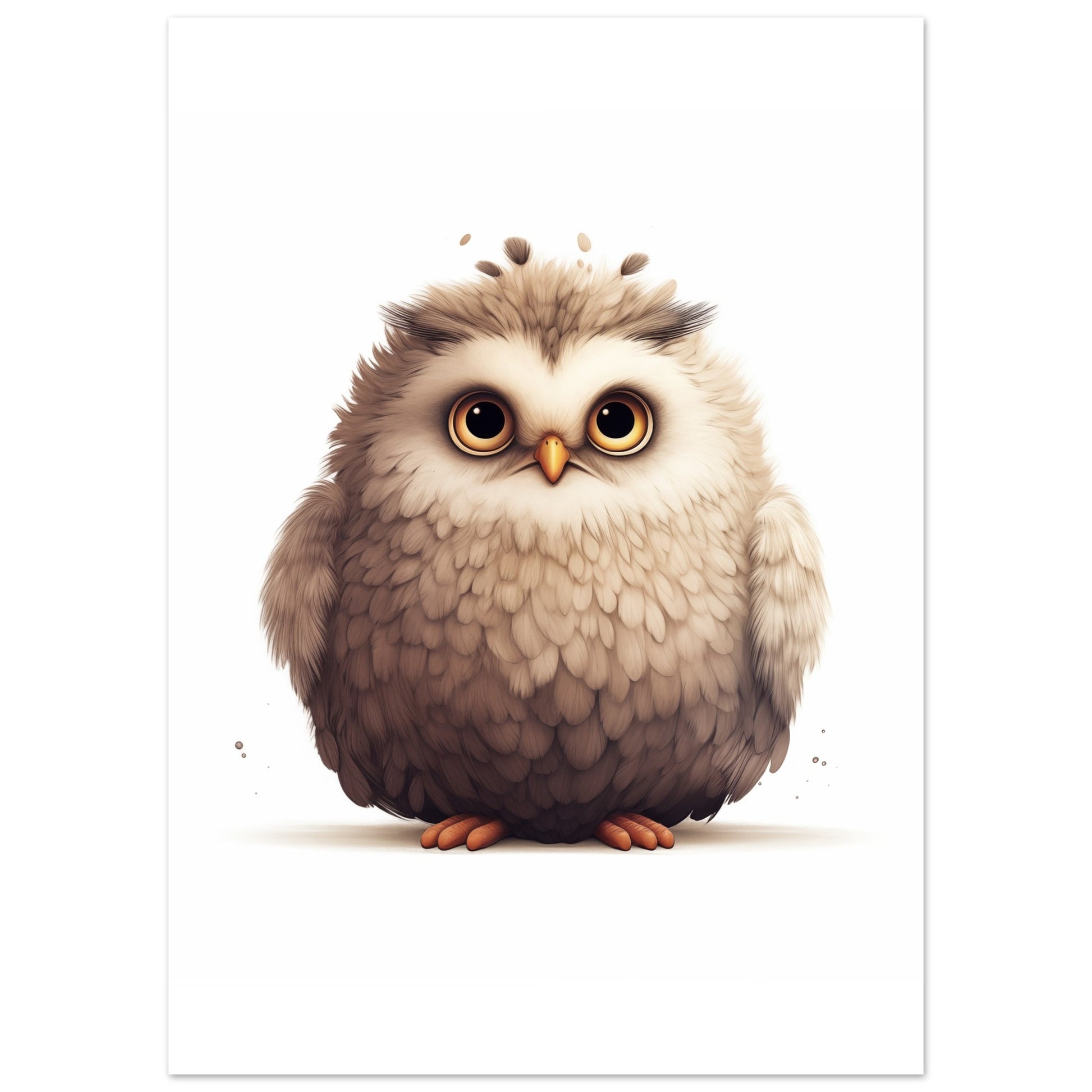 Poster „Eule "Oliver"“ mit runde, flauschige Eule in Braun, Creme und Taupe, 50x70 cm