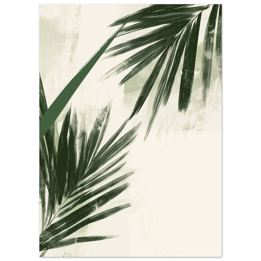 „Tropische Harmonie , Minimalistische Palmblätter“ als Poster mit minimalistische Palmblätter in dunklem Grün auf hellem, Ansicht 8