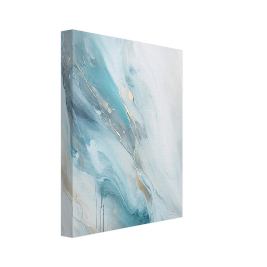 Leinwand „Gletscher“ mit abstrakte Gletscherstruktur aus Türkis, Eisblau, Weiß und weichen Pinselspuren, 20x25 cm