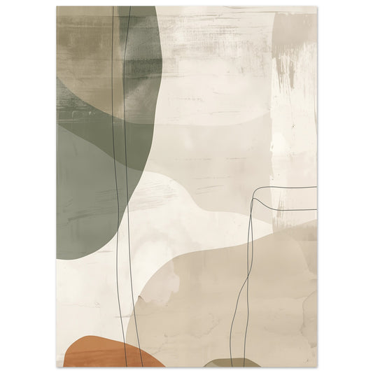 Poster „Boho Organik“ mit organische abstrakte Flächen in Salbeigrün, Creme und Rost, Format 13 × 18 cm