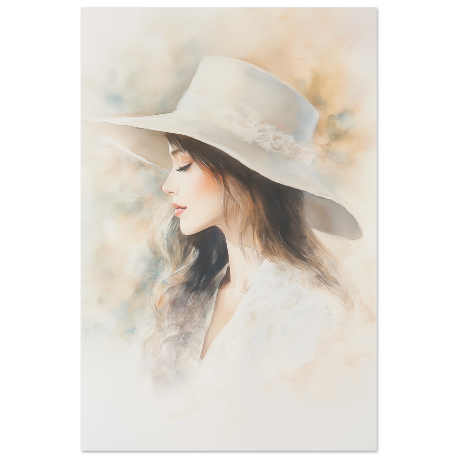 Zarte Wasserfarben-Porträt einer Frau Poster 60x90 cm - Pixara