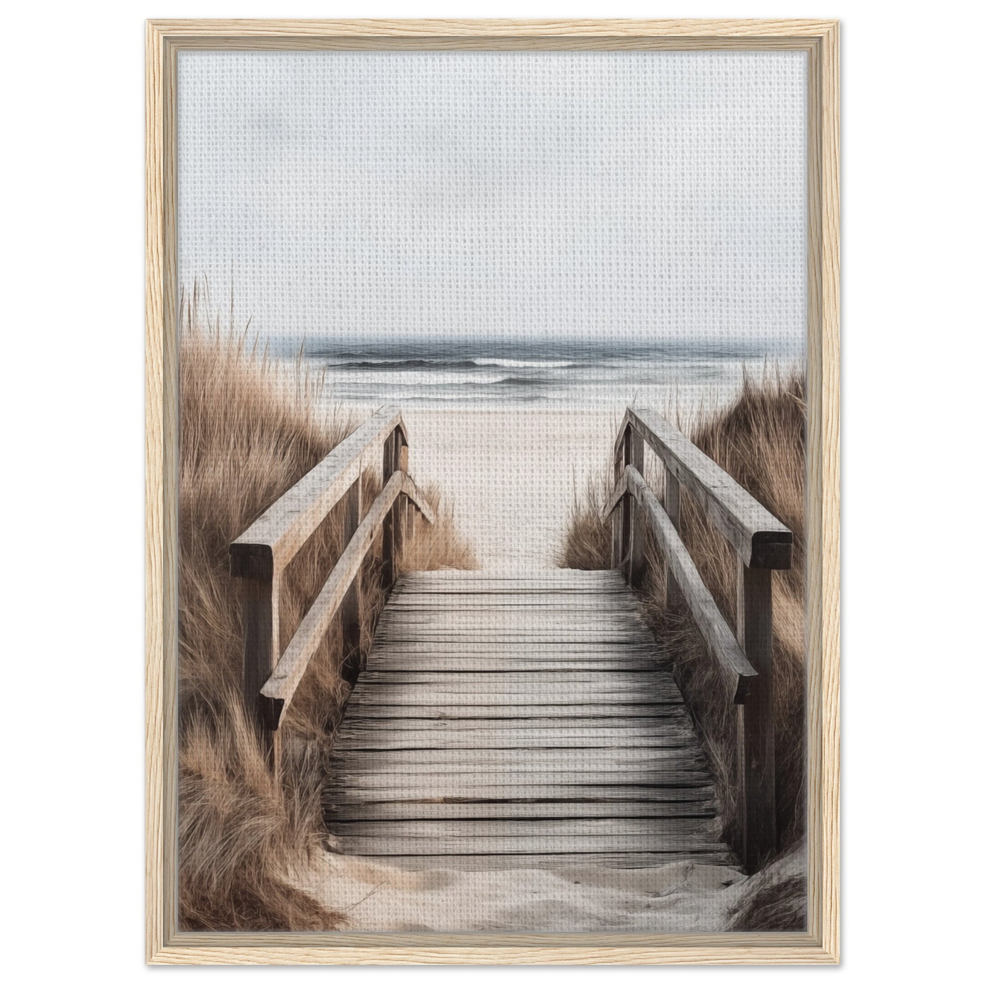 Holzsteg am Strand - Gerahmte Leinwand Holzrahmen 50x70 cm - Pixara