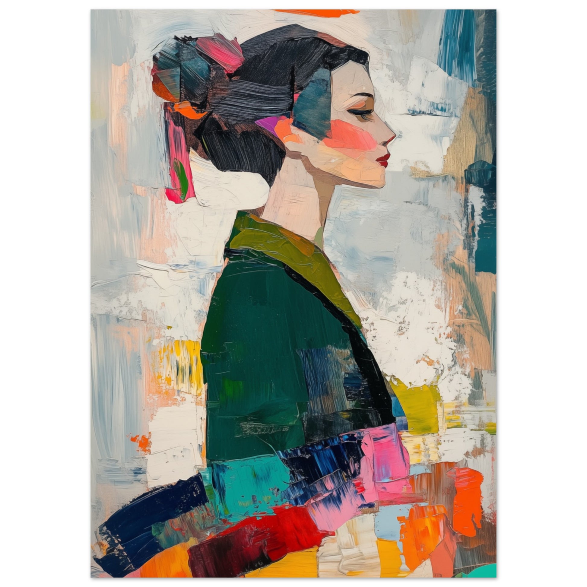 Abstraktes modernes Porträt einer Frau im Kimono Poster 50x70 cm - Pixara