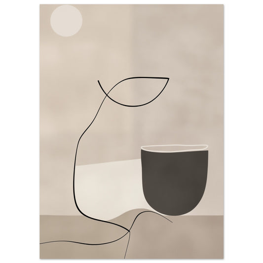 Poster „Japandi Zen“ mit minimalistische Japandi-Komposition mit Vase, Kreis und feiner schwarzer Line Art, 13x18 cm