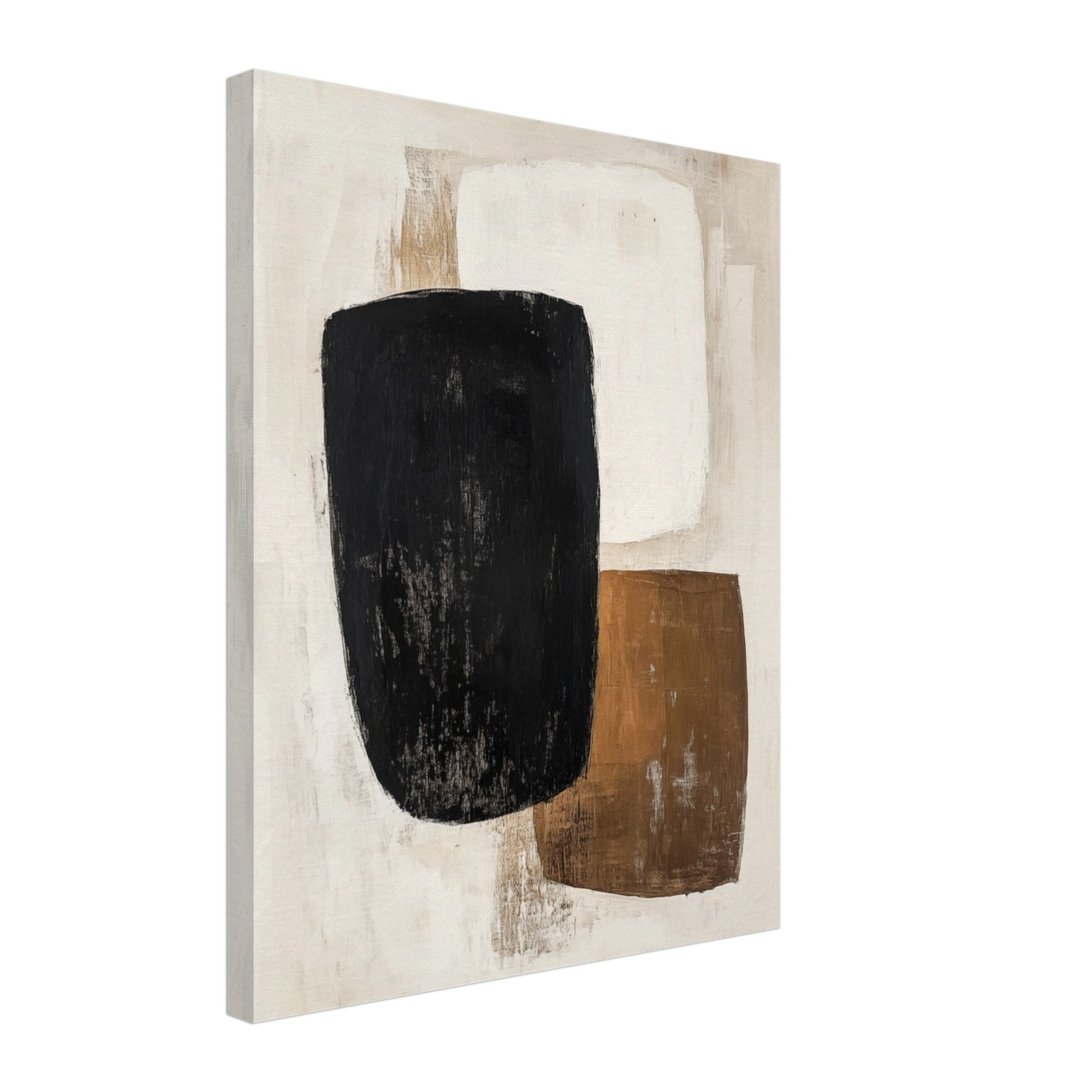 Leinwand „Minimalistische Eleganz , Abstrakte Formen“ mit abstrakten schwarzen, cremefarbenen und rostbraunen Formen, 40x50 cm