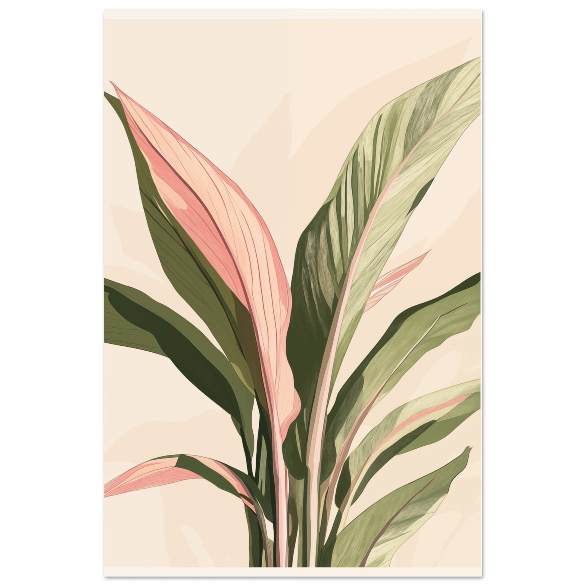 Poster „Magnolienblätter in Aquarell“ mit botanischen Blättern in Grün und Altrosa als Aquarell, 60x90 cm
