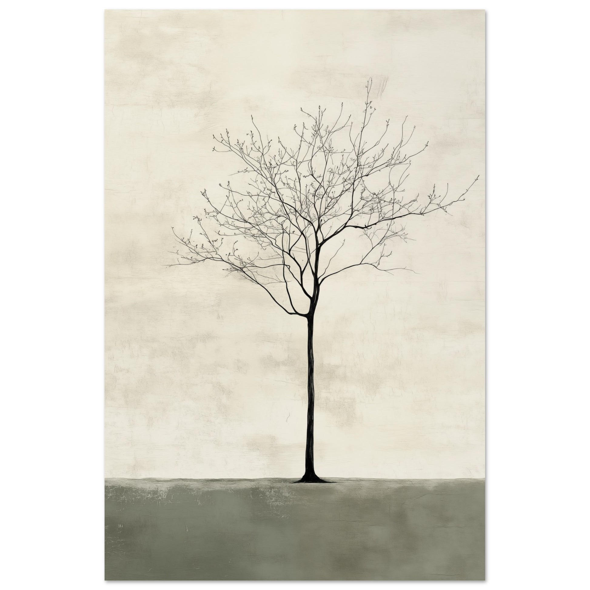 Poster „Einsamer Baum“ mit einsamer kahler Baum auf ruhigem creme-salbeigrünem Hintergrund, 60x90 cm