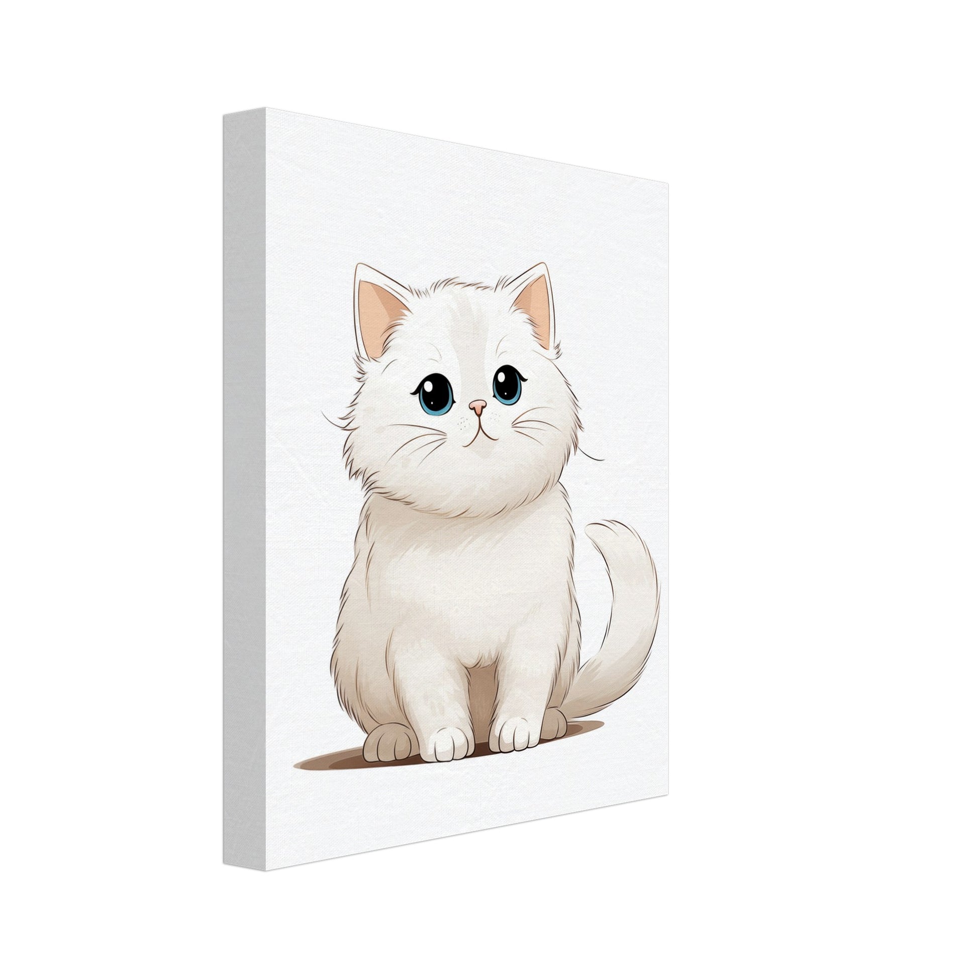 Leinwand „Kätzchen "Cuddles"“ mit niedliches weißes Kätzchen mit flauschigem Fell und großen Augen, 20x25 cm