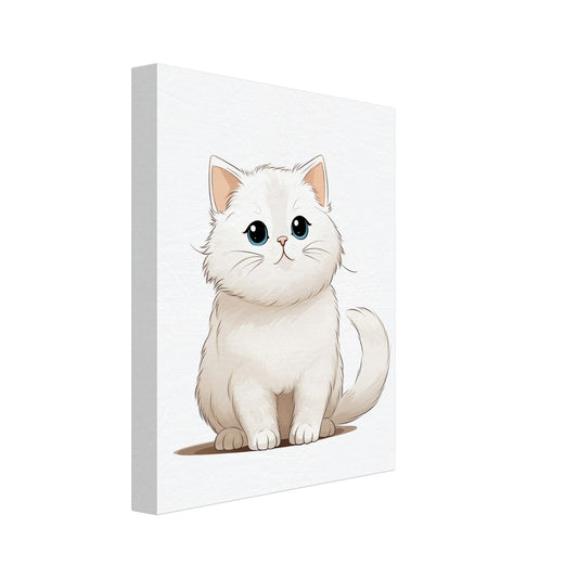 Leinwand „Kätzchen "Cuddles"“ mit niedliches weißes Kätzchen mit flauschigem Fell und großen Augen, 20x25 cm